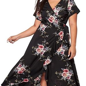 Black Floral Empire Waist Bohemian Maxi Dress 1X